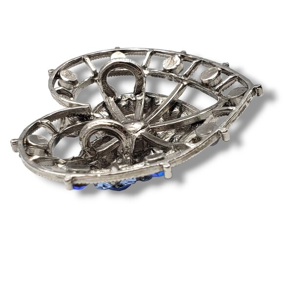 Vintage Large Blue Rhinestone Cluster Silver Tone Heart Pendant - Picture 3 of 6